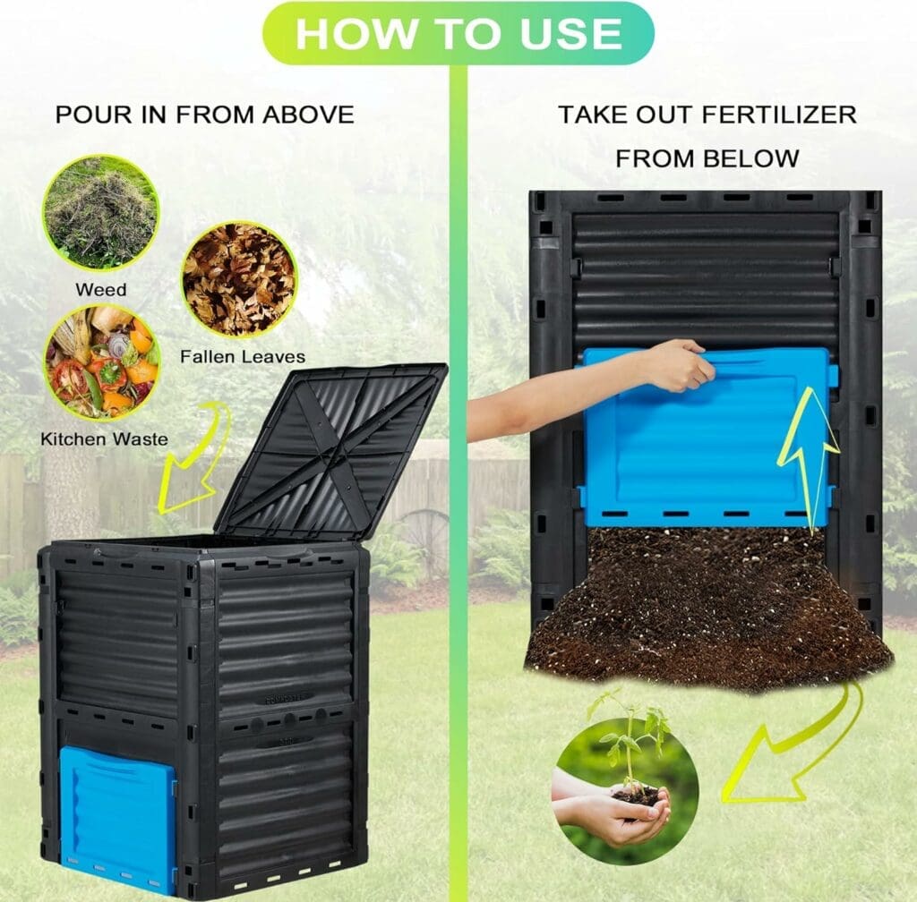 Azaeahom Garden Compost Bin 80 Gallon (300L) Large, Outdoor Composter from PP Material,Composting Box Easy Assembly  Many Vents, Create Fertile Soil Fast, Lightweight  Sturdy