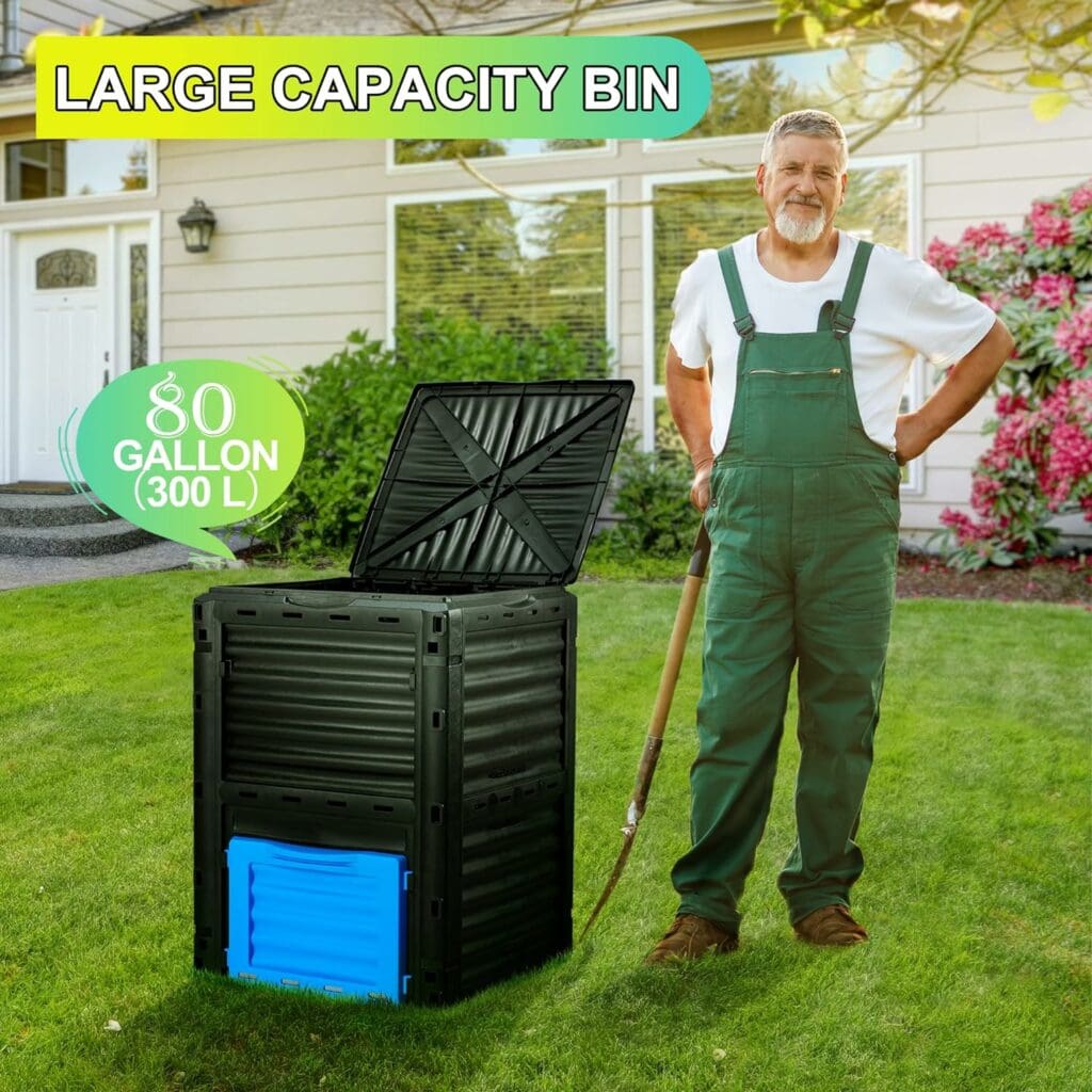 Azaeahom Garden Compost Bin 80 Gallon (300L) Large, Outdoor Composter from PP Material,Composting Box Easy Assembly  Many Vents, Create Fertile Soil Fast, Lightweight  Sturdy