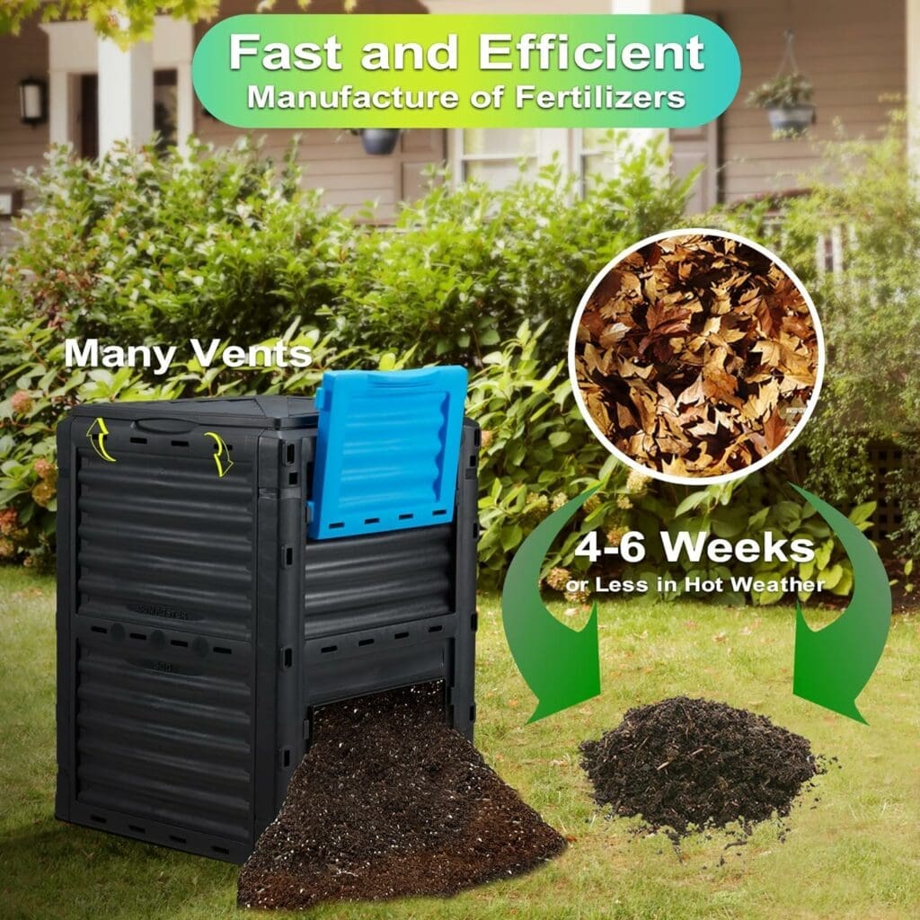 Azaeahom Garden Compost Bin 80 Gallon (300L) Large, Outdoor Composter from PP Material,Composting Box Easy Assembly  Many Vents, Create Fertile Soil Fast, Lightweight  Sturdy