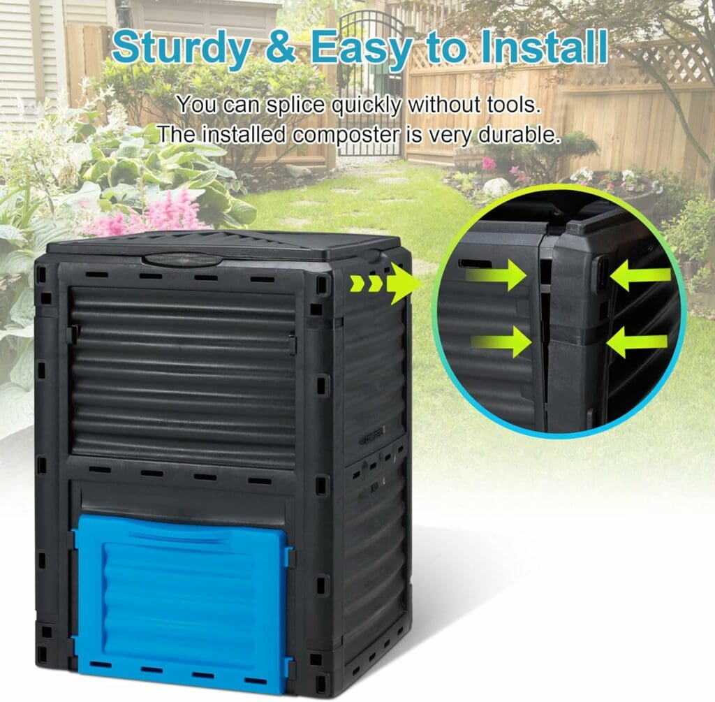 Azaeahom Garden Compost Bin 80 Gallon (300L) Large, Outdoor Composter from PP Material,Composting Box Easy Assembly  Many Vents, Create Fertile Soil Fast, Lightweight  Sturdy