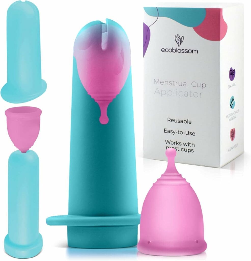 Ecoblossom Menstrual Cup Applicator Tool - Comfortable  Easy Insertion - Hygienic  Reusable - Compatible with Most Period Cups - Teal (Must be Used with Lubricant)