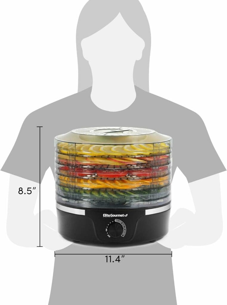 Elite Gourmet EFD319 Food Dehydrator, 5 BPA-Free 11.4 Trays Adjustable Temperature Controls, Jerky, Herbs, Fruit, Veggies, Dried Snacks, Black