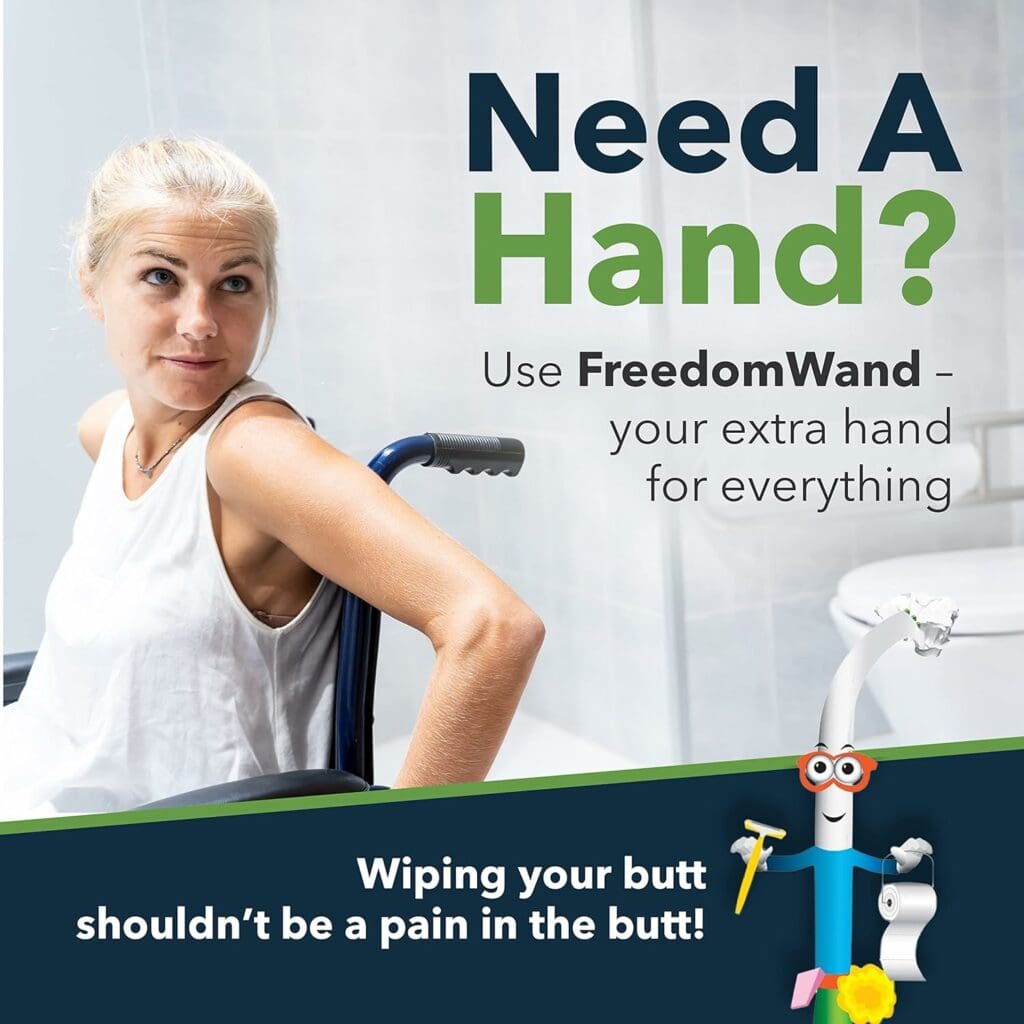 FreedomWand Multipurpose Toilet Aid – 14.5” Toilet Paper Helper for All People with Range of Motion Limitations – Portable Toilet Aids for Wiping, Holding Tissue and Other Personal Hygiene Products