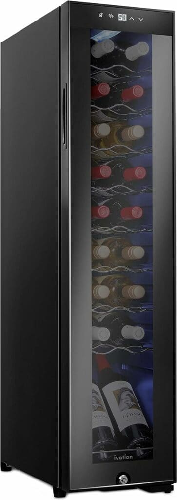 Ivation 18 Bottle Compressor Wine Cooler Refrigerator w/Lock | Large Freestanding Wine Cellar For Red, White, Champagne or Sparkling Wine | 41f-64f Digital Temperature Control Fridge Glass Door Black