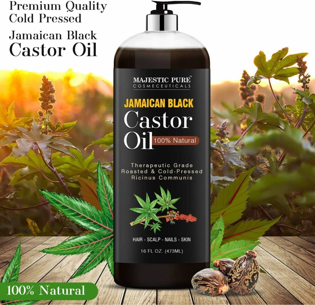 MAJESTIC PURE Jamaican Black Castor Oil for Hair Growth  Natural Skin Care - Roasted  Cold-Pressed - Massage, Scalp, Hair and Nails - 16 fl oz