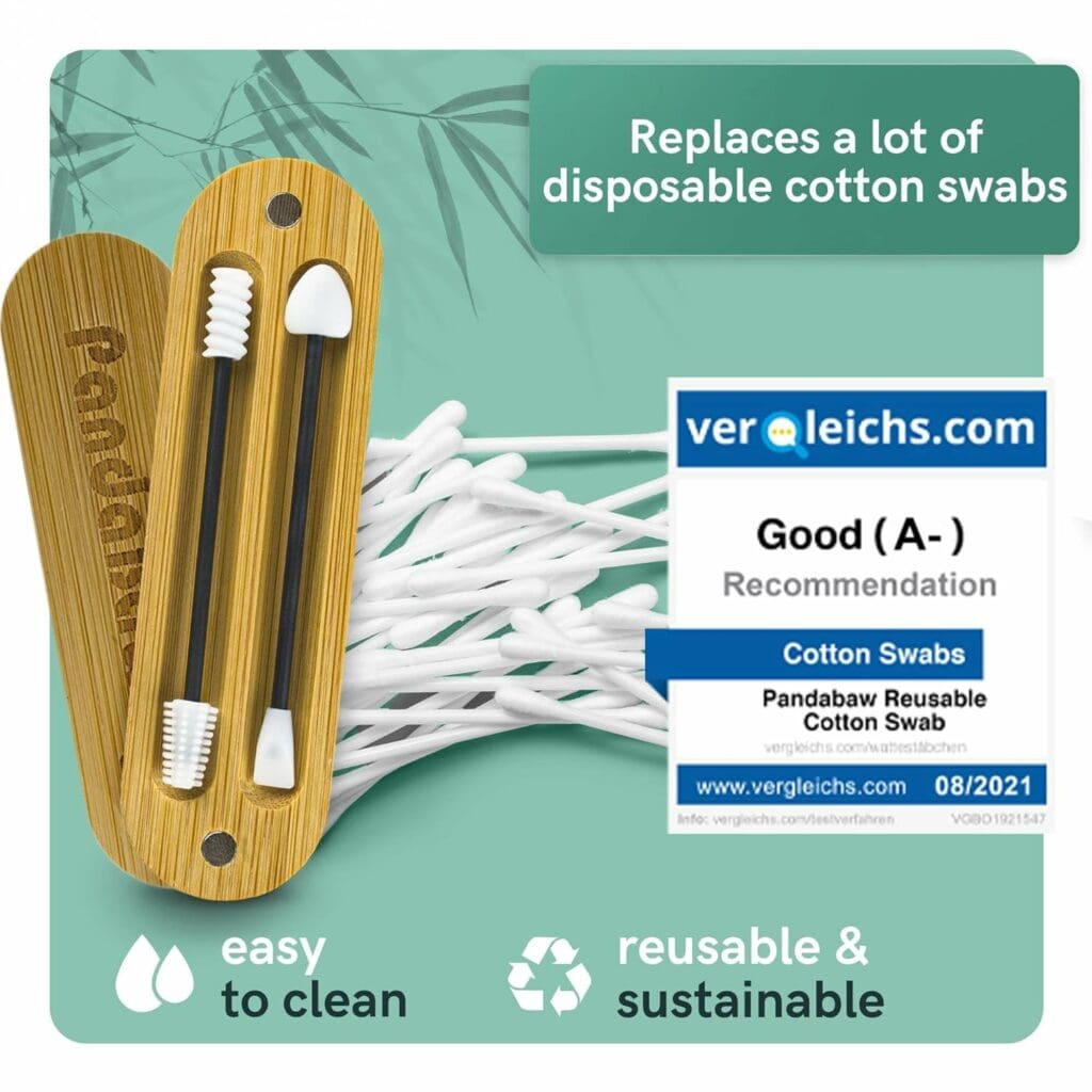 NEW: PandaBaw® 2 x Reusable Cotton Swabs [EXTRA SOFT] - Silicone Qtip, Reusable Qtips for Ears  Makeup Removal - Zero Waste Products Reusable Ear Swabs - Eco Friendly Qtips [Black] - Easy to Clean