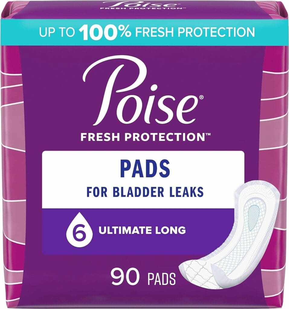 Poise Incontinence Pads  Postpartum Incontinence Pads, 6 Drop Ultimate Absorbency, Long Length, 90 Count, Packaging May Vary