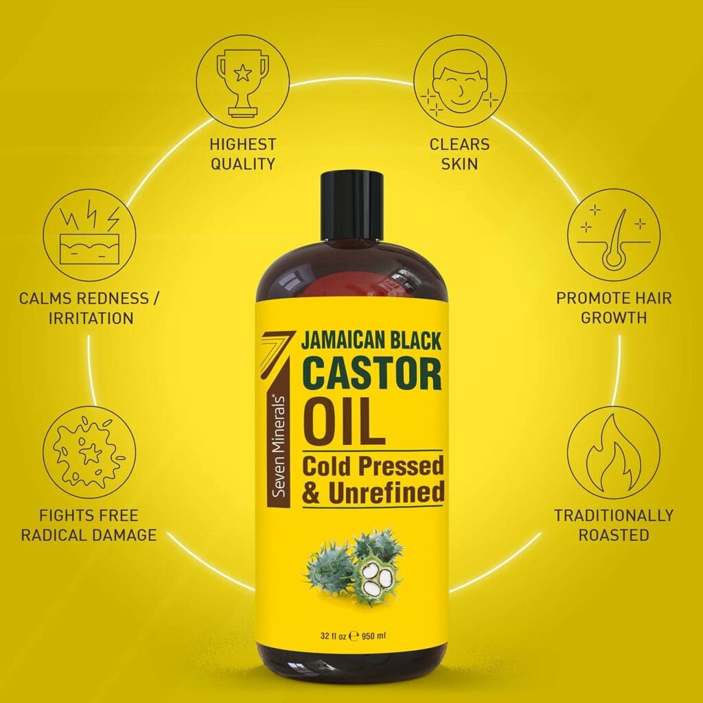 Pure Jamaican Black Castor Oil - Big 32 fl oz Bottle - Unrefined  Hexane Free - 100% Pure Jamaican Black Castor Oil for Hair Growth, Thicker Eyelashes  Eyebrows, Dry Skin, Healing, Hair Care