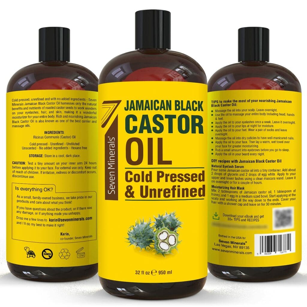 Pure Jamaican Black Castor Oil - Big 32 fl oz Bottle - Unrefined  Hexane Free - 100% Pure Jamaican Black Castor Oil for Hair Growth, Thicker Eyelashes  Eyebrows, Dry Skin, Healing, Hair Care