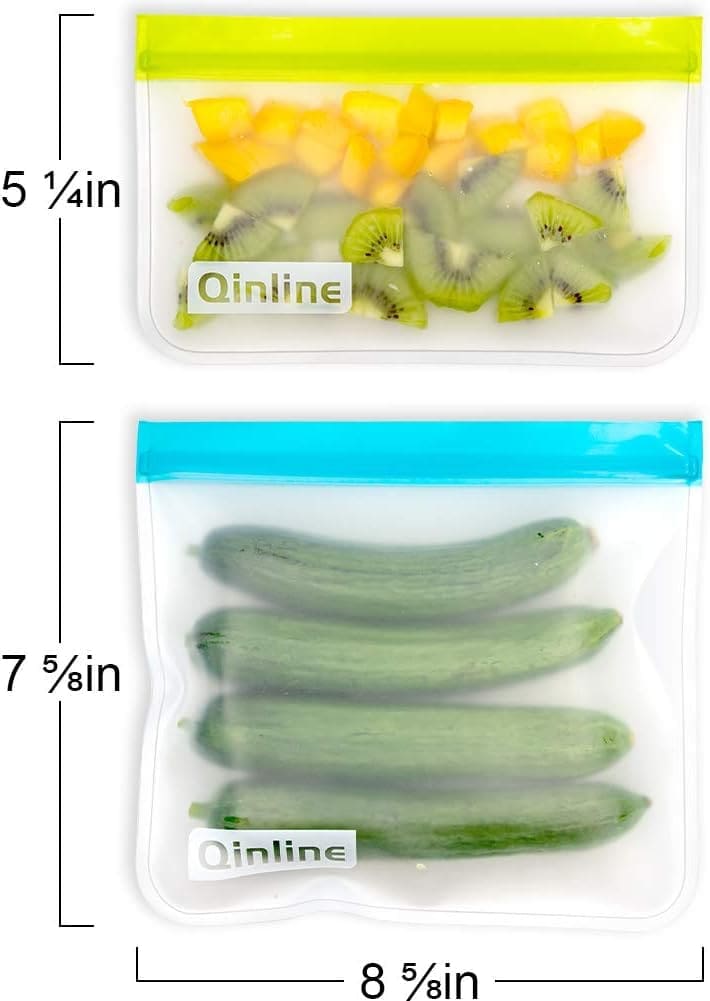 Qinline Reusable Food Storage Bags - 10 Pack BPA FREE Freezer Bags(2 Reusable Gallon Bags + 4 Reusable Sandwich Bags + 4 Food Grade Snack Bags) EXTRA THICK Leakproof Lunch Bag for Salad Fruit