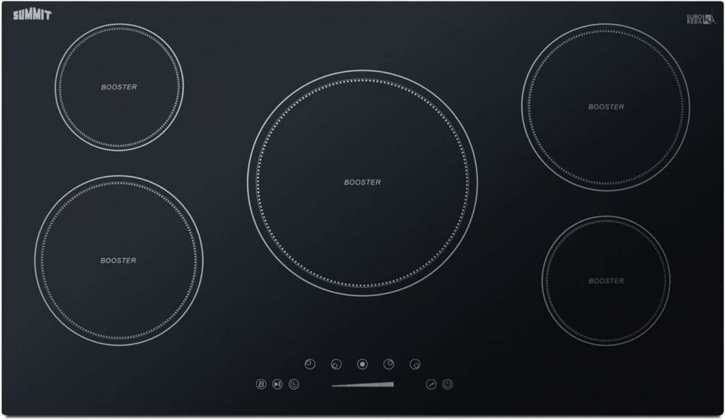 Summit SINC5B36B 36-inch 5 burner Digital Electric Induction Cooktop, Jet Black Glass, 208V-240V, 10200W, Child lock, Energy Efficient, Timer, Easy to Clean