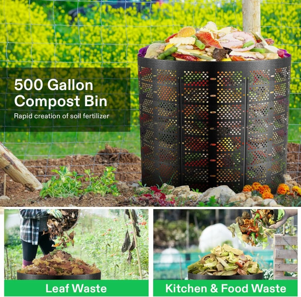 VIVOSUN 500 Gallon Outdoor Compost Bin, Expandable Composter, Easy to Setup  Large Capacity for Backyard, Lawn (Black with Gloves)