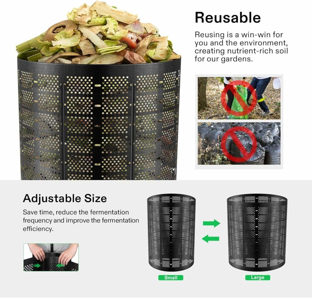 VIVOSUN 500 Gallon Outdoor Compost Bin, Expandable Composter, Easy to Setup  Large Capacity for Backyard, Lawn (Black with Gloves)