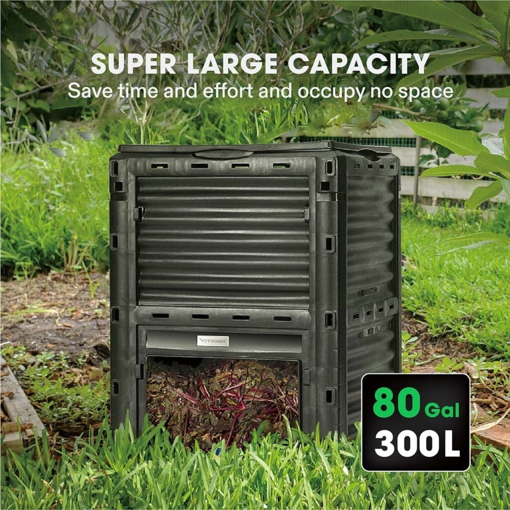 VIVOSUN Compost Bin 80Gallon (300L), Outdoor Composter W/Large Capacity  Easy Assembling, Compost Barrel for Fast Creation of Fertile Soil