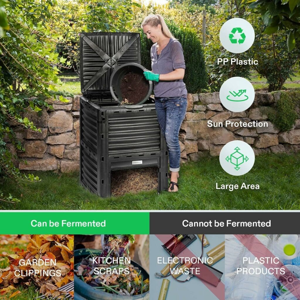 VIVOSUN Compost Bin 80Gallon (300L), Outdoor Composter W/Large Capacity  Easy Assembling, Compost Barrel for Fast Creation of Fertile Soil