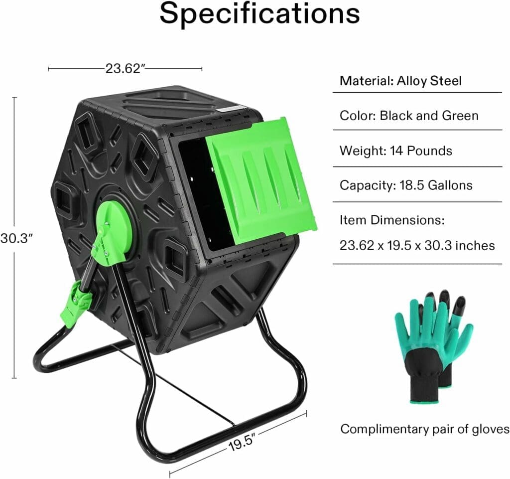 VIVOSUN Tumbling Composter, 18.5 Gallon Compost Bin, Heavy-Duty Compost Tumbler w/Sliding Door, Lockable Brake and Rotating Design for Fast Creation of Fertile Soil, Outdoor