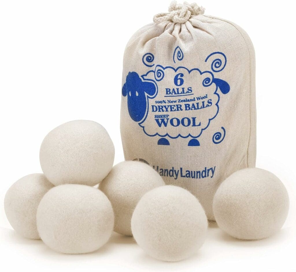 Wool Dryer Balls - Natural Fabric Softener, Reusable, Reduces Clothing Wrinkles and Saves Drying Time. The Large Dryer Ball is a Better Alternative to Plastic Balls and Liquid Softener. (Pack of 6)