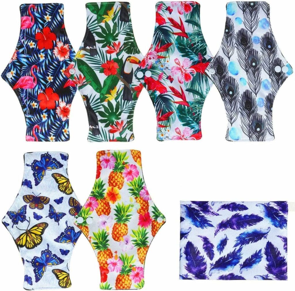 7pcs/Set Including 1pc Mini Wet Bag +6pcs Bamboo Charcoal Cloth Menstrual Pads/Reusable Sanitary Pads/Mama Panty Liners (All Randomly Prints)