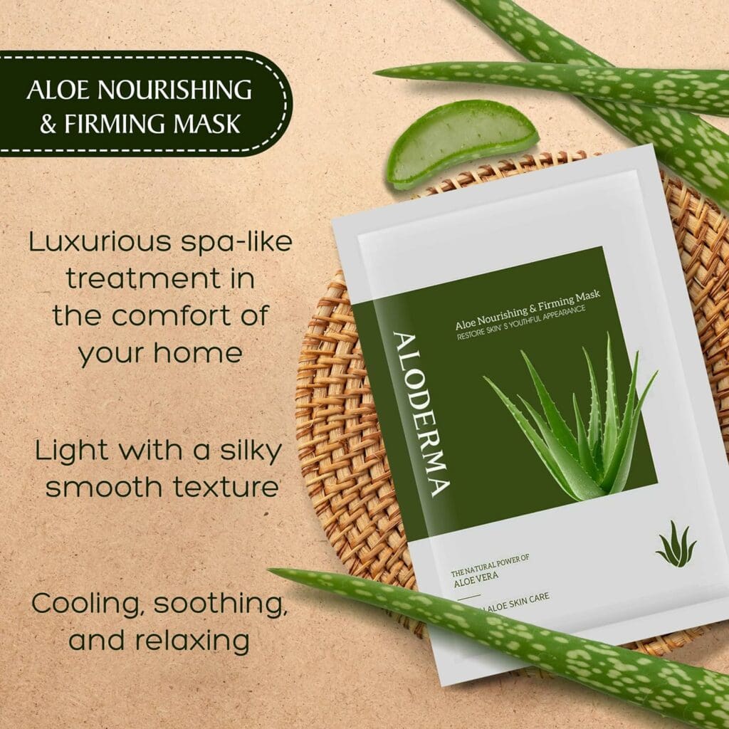 Aloderma Firming Sheet Masks with 88% Organic Aloe Vera 5 pcs - Formulated for Age-Defying Results with Hyaluronic Acid  Arginine, Intense Hydration  Nourishment for Plump, Supple, Rejuvenated Skin