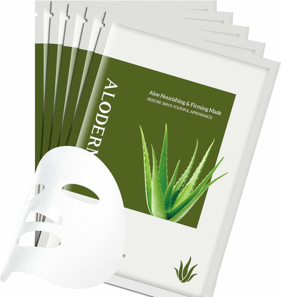 Aloderma Firming Sheet Masks with 88% Organic Aloe Vera 5 pcs - Formulated for Age-Defying Results with Hyaluronic Acid  Arginine, Intense Hydration  Nourishment for Plump, Supple, Rejuvenated Skin