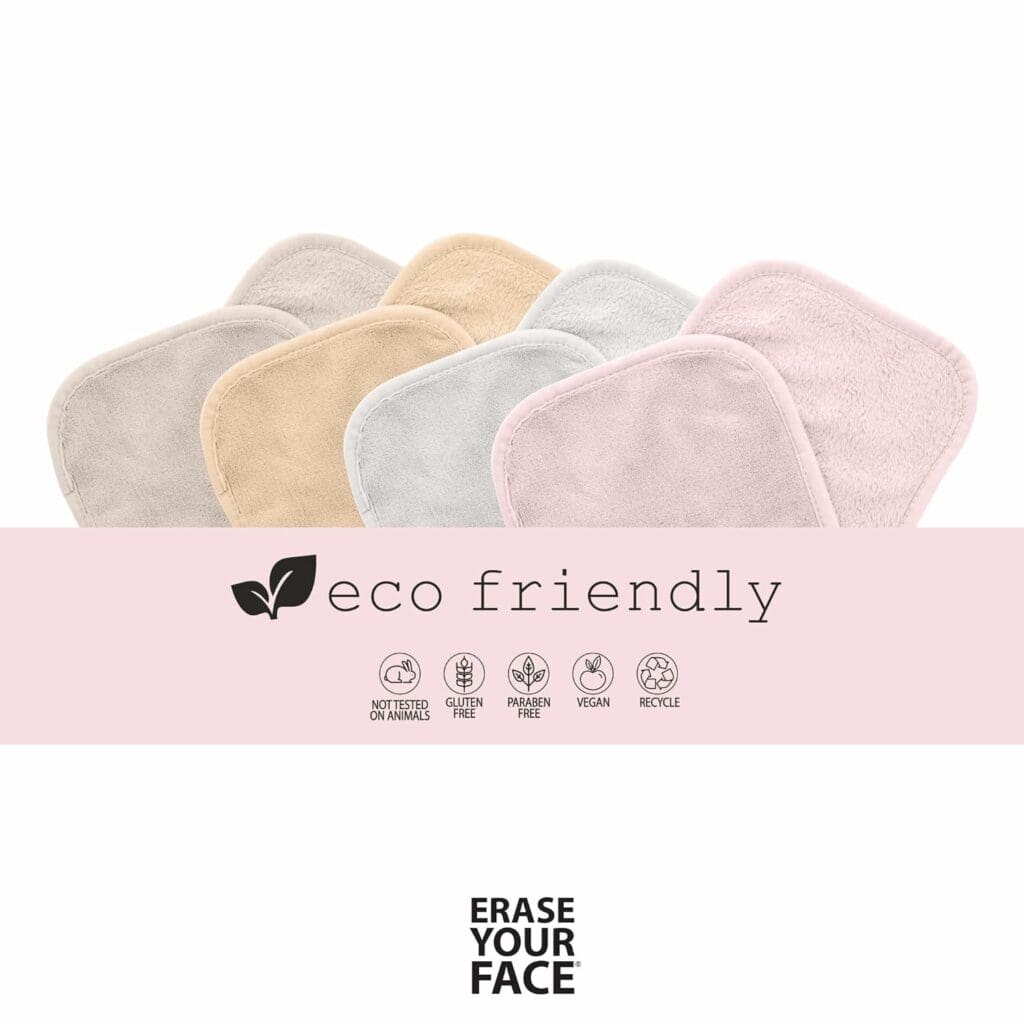 ERASE YOUR FACE Face Reusable Makeup Removing Cloths With Friendly Packaging By Danielle Enterprises 4 pack D50007, ECO, 1 Count