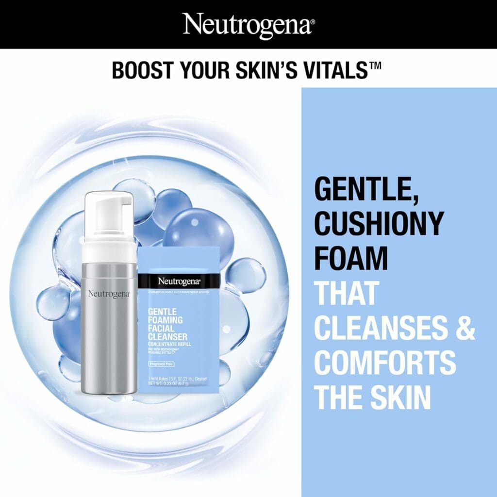 Neutrogena Reusable Gentle Foaming Facial Cleanser Starter Kit, Fragrance-Free Face Wash Concentrate is Gentle Enough for Sensitive Skin, 1 Reusable Pump Bottle  1 Refill Pack, 7.5 fl. oz