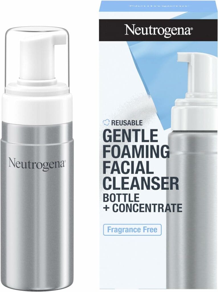 Neutrogena Reusable Gentle Foaming Facial Cleanser Starter Kit, Fragrance-Free Face Wash Concentrate is Gentle Enough for Sensitive Skin, 1 Reusable Pump Bottle  1 Refill Pack, 7.5 fl. oz