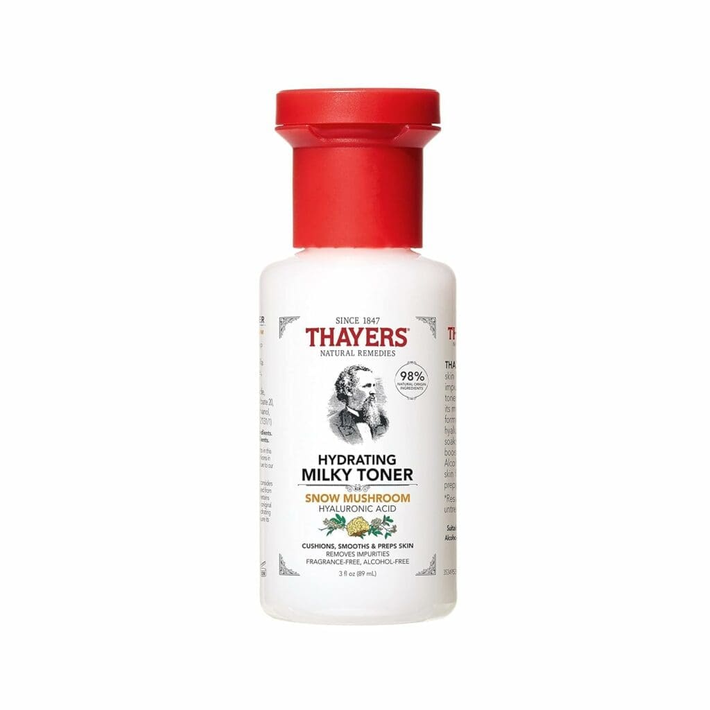 Thayers Milky Hydrating Face Toner with Snow Mushroom, Hyaluronic Acid and Elderflower, Dermatologist Recommended Gentle Alcohol Free Facial Skincare for Dry and Sensitive Skin, Paraben Free, 3 FL oz