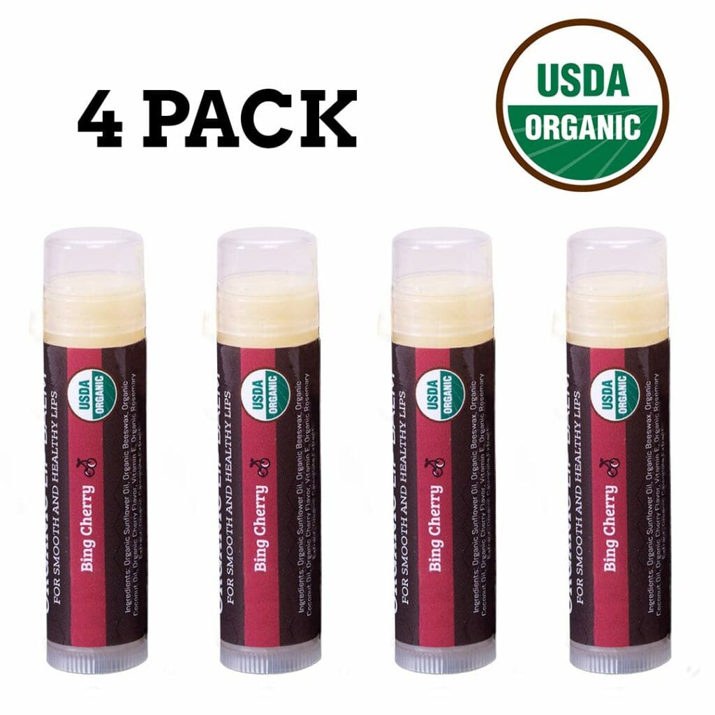 USDA Organic Lip Balm 6-Pack by Earths Daughter Stocking Stuffers - Fruit Flavors, Beeswax, Coconut Oil, Vitamin E - Best Lip Repair Chapstick for Dry Cracked Lips - Moisturizing Lip Care